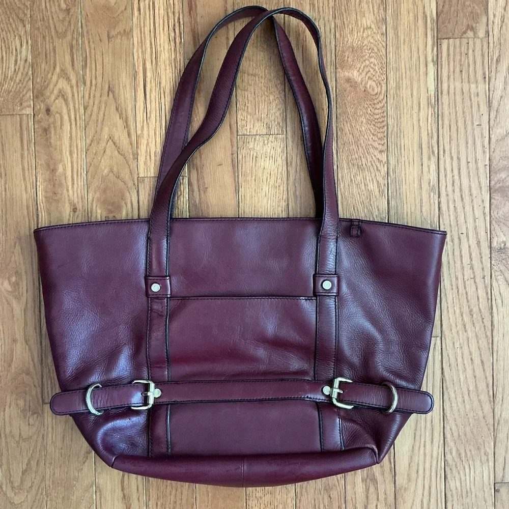Etienne Aigner Burgundy Leather Tote Shoulder Bag Double Handle Retro Y2K Style